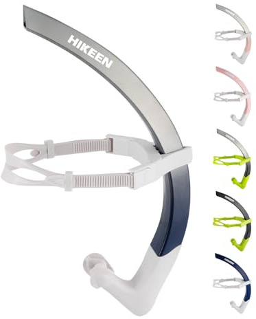 BOOSTEADY Tuba Frontal Natation Diamètre XL: Accessoires Piscine Tuba Plongée de Sangle Ajustable Homme/Femme, Swim Essentials avec Embout Silicone et Clapet pour Entraînement Fluide- Bleu Argent