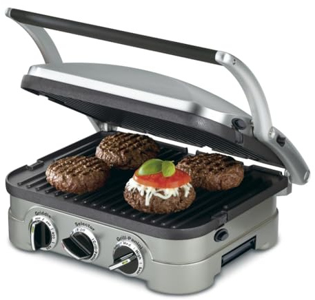 Cuisinart Griddler Indoor Grill, Panini Press, Sandwich Maker & More, 5-in-1 Grilling, Dishwasher-Safe Nonstick Cooking Plates, GR-4NP1, Stainless Steel