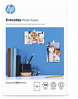 HP Everyday Photo Paper, CR757A, 100 hojas de papel fotográfico brillante avanzado, compatible con impresoras de inyección de tinta, 10 x 15 cm, peso del material de impresión 200 g/m², Blanco