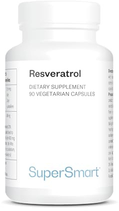 Resvératrol - Complément Antioxydant Naturel - Pour la Santé du Cœur, Diminuer le Cholestérol et le Bien-être Cellulaire - 60 gélules végétariennes - Vegan - SuperSmart
