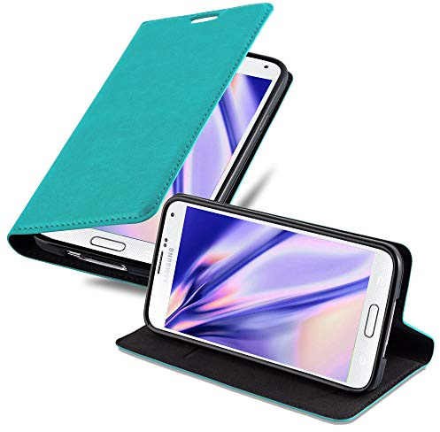 Cadorabo Hülle kompatibel mit Samsung Galaxy S5 MINI / S5 MINI DUOS aus Kunst Leder Flip Klappbare Magnetische [Kartenfächern] Cover Hülle für Galaxy S5 MINI / S5 MINI DUOS Tasche in Türkis