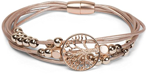 styleBREAKER Armband mit feinen Bändern, Lebensbaum Anhänger und Schmuckperlen, Magnetverschluss, Armschmuck, Schmuck, Damen 05040135, Farbe:Rosegold
