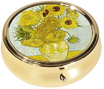Fridolin Pillendose Vincent van Gogh - Sonnenblumen für Tabletten, rund, aus Metall; Maße ca. 6 x 2,1 cm