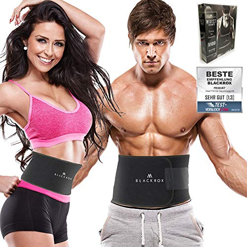 BLACKROX Trimm Your Waist Fitnessgürtel Vergleichssieger Damen & Herren,Schwitzgürtel zur Fettverbrennung, Premium Fitness Gürtel Verstellbarer Sauna Bauchweggürtel zum Abnehmen (Schwarz, XL)