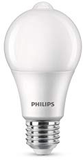 Philips Classic Sensor: LED-ljuskälla, Rörelsesensor (IR), 60W, E27, A60, Frostat glas, varmvitt ljus, 2700 kelvin, 15 000 timmar, Ej dimbar