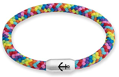 Paris Montana • Das Original Rainbow-Regenbogen-Segeltau-Armband, Unisex, Gravur: LGBT, Sylt, Anker oder Ibiza, Magnetverschluss, Durchmesser 6mm Ø (Rainbow - Anker, 19.00 CM)