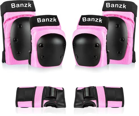 Adult/Child Knee Pads Elbow Pads Wrist Guards 3 in 1 Protective Gear Set for Skateboarding Inline Roller Biking Roller Skating Cycling Outdoor Sports Pink L