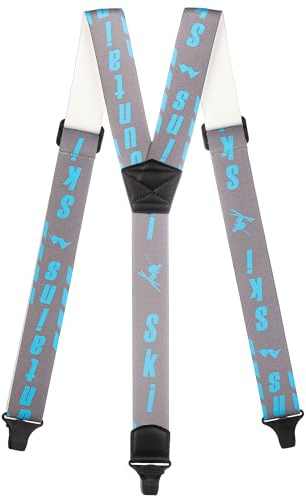 Olata Bretelle Elastiche a Forma di X e Y, Regolabili, per Salopette da Sci (Grigio/Blu). Y-Forme - Clip di Plastica (Adulto)