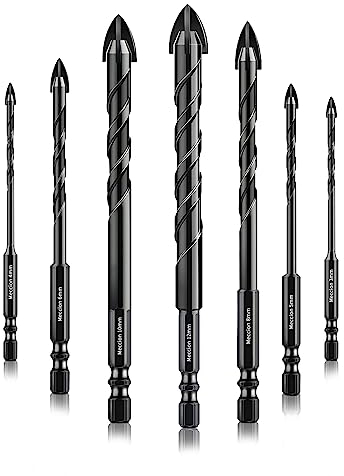 Meccion Fliesenbohrer Set 3mm-12mm Glasbohrer Professionell Kreuz Wolframkarbid Bohrer für Fliesen, Keramik, Mauerwerk, Glas, Kunststoff, Holz, Porzellan, Weichmetall