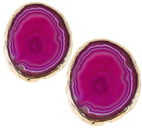 Soulnioi Posavasos de ágata natural para bebidas, posavasos de piedra de geoda, rodajas de ágata, posavasos de vidrio para mesa de café para regalo de inauguración de la casa (borde dorado, rojo x 2)