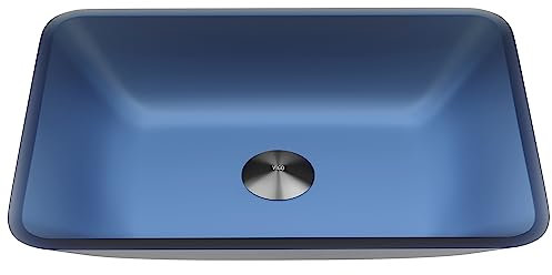 VIGO Lavandino rettangolare sottile in vetro, 40,6 x 12,7 x 40,6 cm, blu reale, VG07092