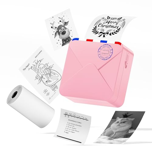 ASprink Mini Tragbare Aufkleber Drucker Thermodrucker, M02S Sticker Drucker mit 1 Rolle Thermopapier, Ideal für Studie Notizen Bilder DIY Etiketten, Studiennotizen, Fotos