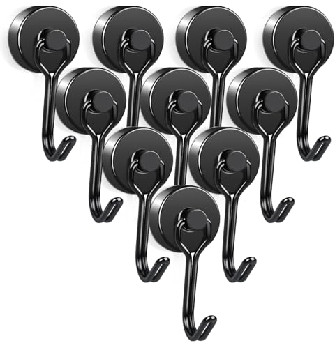 MAGXCENE 10PCS Crochets Magnétiques 20mm Crochet Aimanté Noir, Crochet Aimanté Puissant, Crochet Magnetique pour Cuisine Réfrigérateur Plafond Salle de Bain Serviette Garage