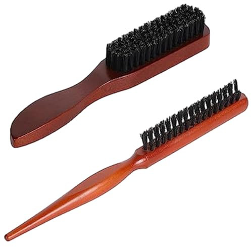 2 Wildschweinborsten bürste Haarbürste Sleek Bun Bürste Boar Bristle Hair Brush Tail Comb Teasing Hair Brush Sleek Bürste mit Holzgriff für Haar und Bart Styling,für Langes, Dickes Haar