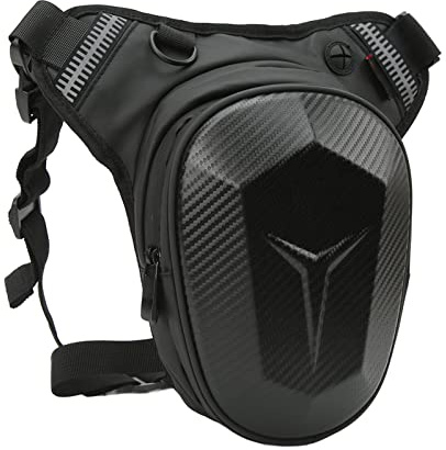 Motorcykel Drop Leg Bag med Reflekterande Remsa, Casual Fanny Pack Vattentät Lårpåse Cykling Vandring Ridning Sling Bag Midjeväska (Kolfiber stil)