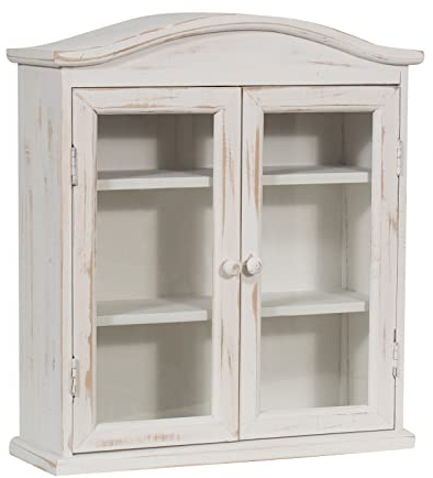 Biscottini Mueble de baño colgante Madera y cristal 48 x 42 x 15 cm – Vitrina de pared para baño y cocina – Vitrina blanca para detergentes que ahorran espacio