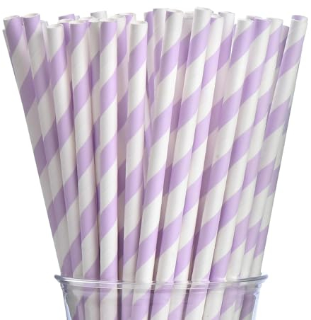 VITEVER 100 hell lila und weiß gestreifte Papierstrohhalme, biologisch abbaubare Einweg-Trinkhalme für Valentinstag, Hochzeitstag, Neujahr, Party-Deko-Zubehör