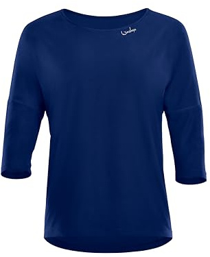 WINSHAPE Women's Dt111ls Functional Light and Soft ¾ Sleeve Top Yoga Shirt, Dark Blue, M