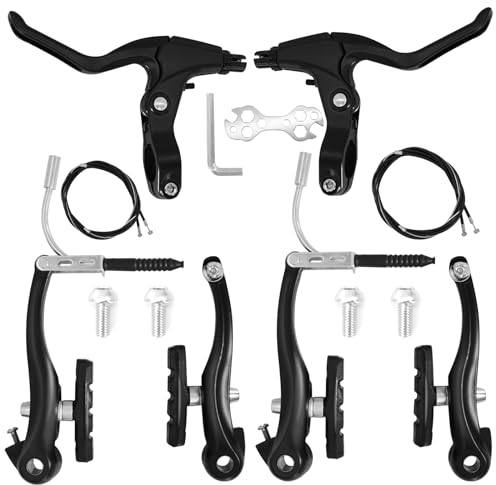 KAHOUI Fahrrad Bremse Set, V Brake Vordere Hintere, Vollaluminium Fahrradbremsen mit Bremszug Bremshebel Bremsbeläge, Bremsen Fahrrad Schwarz Universal, für Mountainbike Citybike Falträder