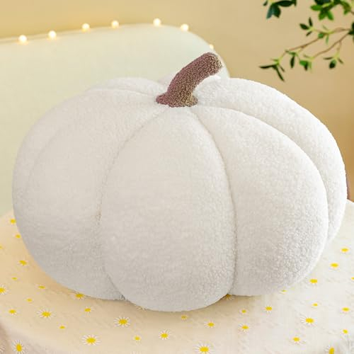 SOETDERT Cuscino Zucca Halloween, Bianco Cuscino a Forma di Zucca, Peluche Cuscino Decorativo 3D, Cuscini per Divano Autunnali Decorative, Zucche Decorazione per Casa, Bambini Camera, Auto, 20 cm