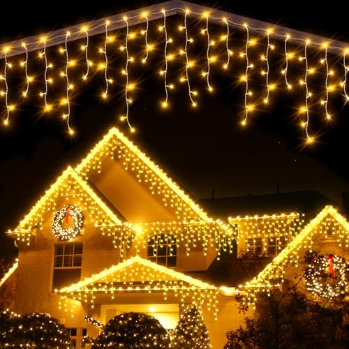 Auriostar Cortina Luces Navidad Exterior, 15M 594LED Cadena Luces Exterior, 8 Modos Guirnalda Luces para Exterior, Interio, Decoración Navidad, Casa, Balcon, Habitación, Jardín, Blanco Cálido