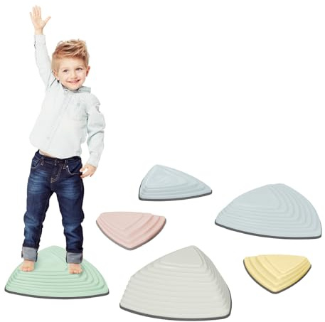 Leogreen Balansstenar för barn, balansleksaker/spel, 6 stycken, halkfria och hållbara, utvecklar balans och koordination, makaronfärg