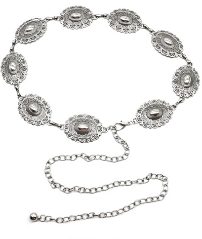 VilaGi Silver Belt Metal Waist Chain Belt for Women,Western Concho B/elt Adjustable Multi Layer Body Link Silver Chain B/elt Cowgirl Waist Ch/ain Pirate Accessories Women for Dress Pants Coat