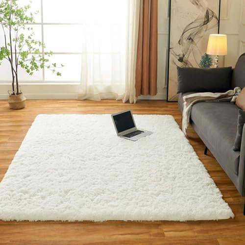 Obundi Bettvorleger Schlafzimmer,Flauschiger Teppich Büro, Hochflor Teppich Wohnzimmer,Plüsch Waschbarer Teppiche,Shaggy Rutschfester Teppiche Quadratisch (Creme,60x120cm)