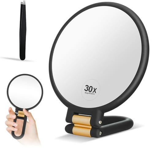QYLPZ Miroir grossissant x 30 x 30 x 1 double face portable pliable miroir de voyage pour maquillage fin des yeux de femme