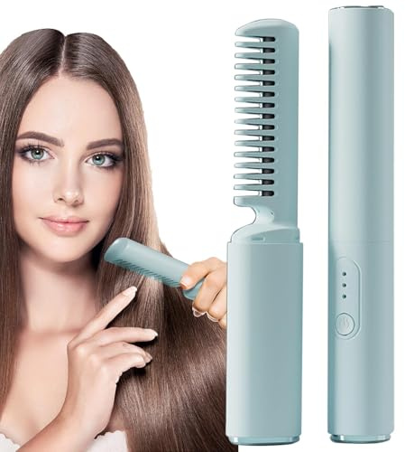Cepillo Alisador de Cabello | Cepillo de peinado calentado Cepillo de caliente inalámbrico recargable - cepillo portátil ajustable para peinar el cabello para cabello y fino y rizado