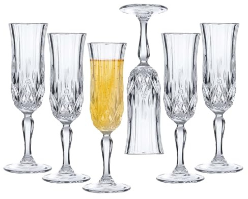 MYKAGS Prosecco Sparkling Wine Glasses, Crystal Champagne Flutes, Set of 6 123ml Elegant Party Champagne Glasses, Ideal for Celebrations and Special Occasions, Premium Quality Crystal Glassware