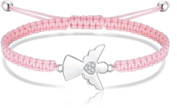 XFSRG Vänskapsarmband för flickor med skyddsängel i rosa dragsko justerbar elegant och delikat doparmband perfekt för bekräftande gåvor och speciella tillfällen