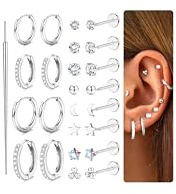 KRFY 16G/18G/20G Piercing Tragus Acier Chirurgical Piercing Oreille Or/Argent Threadless Helix Piercings Stud Nez labret Medusa Cartilage Labret Piercings Boucle d'Oreille Femme 6/7/8MM -16G-S3