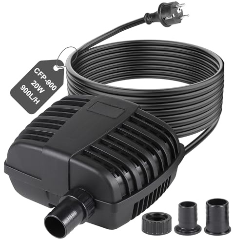 CPROSP CFP-900L/H utomhusdammpump [2025] – 20 W, vattenpump, supertyst och energieffektiv strömpump, för trädgårdsdammar och dekorativa bäckar, IPX8