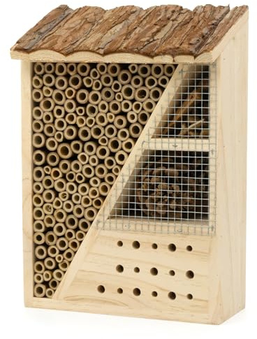 CKB LTD Hôtel rectangulaire en bois naturel pour abeilles, coccinelles, abri extérieur en bois, nid de jardin, maison, habitat extérieur – Taille M : 29 cm x 20 cm x 10 cm
