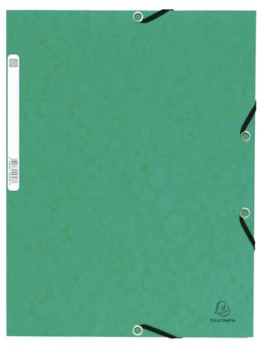 Exacompta – Ref 55303E – elastiska mappar med 3 flikar – lämplig för att hålla A4-dokument, 355 gsm glansigt kort, etikett på baksidan för identifiering – grön (paket med 10)