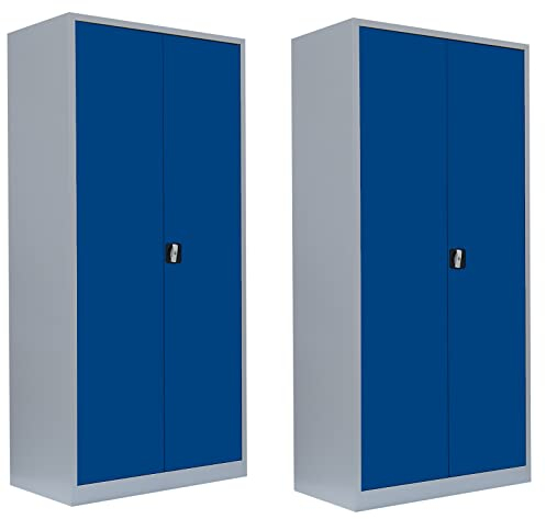 2X Flügeltürenschrank komplett montiert Metallschrank abschließbar 1950 x 920 x 420 mm Lagerschrank Aktenschrank PutzSpind Werkzeugschrank Blau 530341