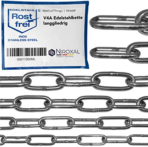5-mètre 4-mm d'épaisseur chaîne en acier inoxydable V4A lien longue de NietFullThings en un seul morceau anchor chain DIN 5685 DIN 763 5-m