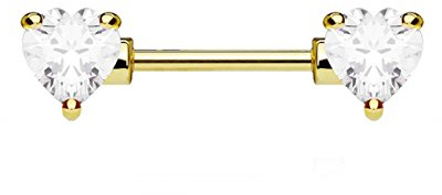beyoutifulthings Brustwarzen-Piercing ZIRKONIA Herzen Intim-Piercing Brust-Piercing CHIRURGENSTAHL Gold Clear Stab 1,6mm 16mm