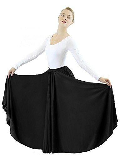 Danzcue Womens Long Full Circle Dance Skirt, Black, S-M