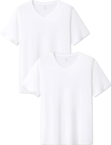 LAPASA Herr Mikromodal T-shirt 2-pack, Premium Business Kortärmad Undertröja med Rund Halsringning M07 / V-ringning M08