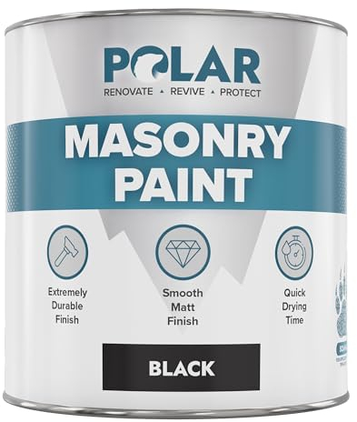 Polar Black Masonry Paint - 500ml | Matt Finish | Multi-Purpose Interior & Exterior Emulsion Paint for Kitchen, Living Room, Garden, Walls, Ceilings, Brick, Concrete | Durable Performance