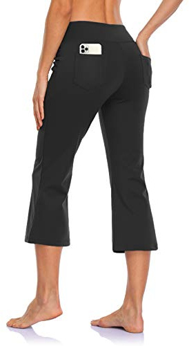 MOVE BEYOND Pantalones Piratas de Yoga Bootcut para Mujer con 4 Bolsillos Pantalón Corte de Bota de Cintura Alta para Vestir Pilates Fitness Entrenamiento, Capris, Negro, XXL
