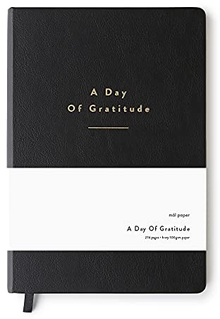 Mål Paper Daily Gratitude Journal - Svart PU-läder inbunden | 6 månaders odaterad dagbok | Affirmationer, citat, avsikter och dag- och nattmanifestationsdagbok | Unik mindfulnessgåva för kvinnor och