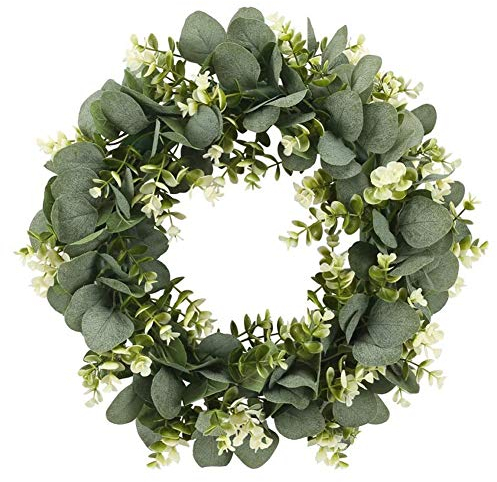 Künstliche Türkranz Deko, 30 cm Türkränze, Eukalyptus Künstliche Kranz, Pflanzenkranz Eukalyptus Blatt Kunststoff Pflanze Girlande für Heimtür Büro Wand Hochzeit Dekor für Frühling und Sommer