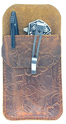 Leather EDC Pocket Slip, Army Knife Sleeve & Pen Holder for Everyday Carry, Camping Accessories Small Tool Everyday Carry Organizers (Brown)