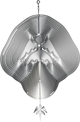 Windspiele für Hof und Garten, 3D-hängende Edelstahl-Magische Metall-Kinetik-Skulptur, 30,5 cm, silberfarbener Engel, Basteln, Ornamente für Outdoor-Gartendekoration, Rasenkunst, Geschenke