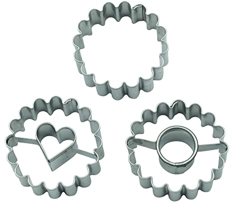 BekkiB 3er-Set Ausstechformen „Kreise“ - Runde Ausstecher - 2 Linzer Ausstecher mit Herz & Kreis - für Spitzbuben, Hildabrötchen & Plätzchen - Spülmaschinengeeignet - 7788