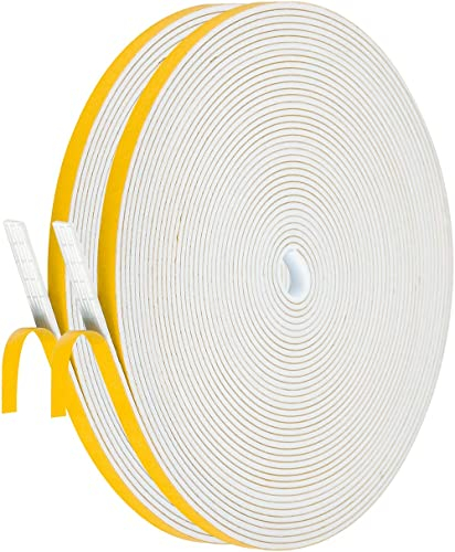 Palazen 20m Dichtungsband Selbstklebend für Türen Fenster 6mm(B) x1.5mm(D) Moosgummi Dichtband als Tür-Fenster-Dichtung-Zugluftstopper Schaumstoffband Abdichtung Weiß [2 Rollen mit je 10m]