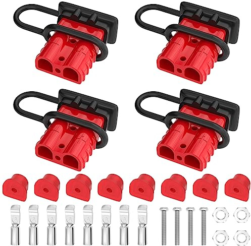 RVBOATPAT 4PCS 50Amp Battery Quick Connect/Disconnect Connector, 6 to 12 Gauge 600V Battery Cable Connector, Wire Harness Plug Kit for Car Winch Trailer